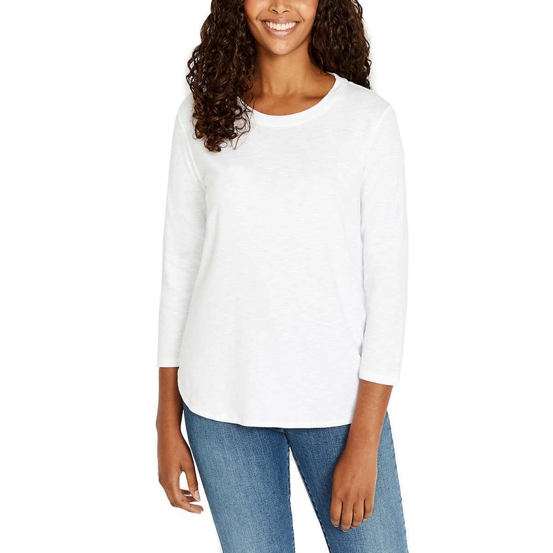Kirkland Signature Top 100% Cotton Slub Tee 3/4 Sleeve XS-2XL