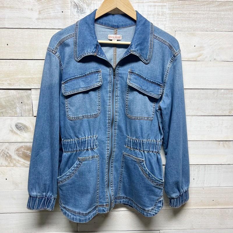 Knox Rose Jacket Womens Small Blue Utility Barn Chore Denim Full Zip Pockets