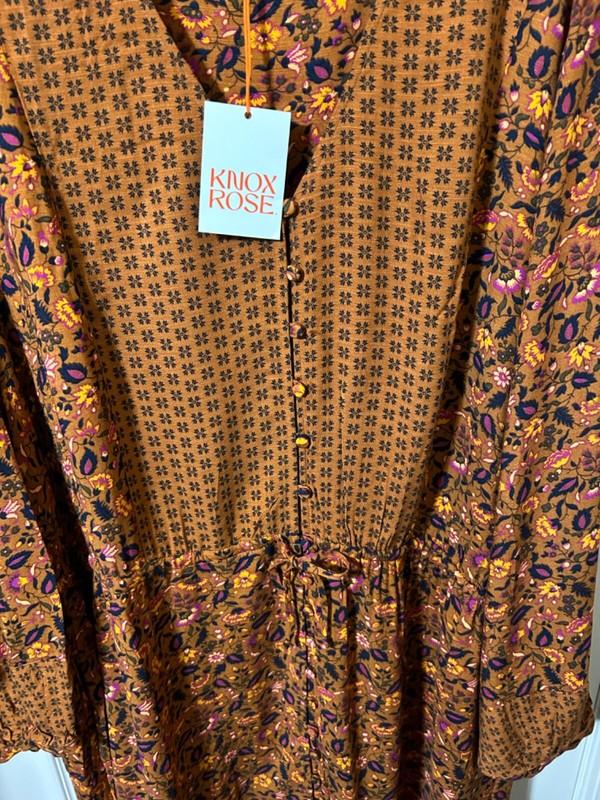 Knox Rose Plus Size 4 X Bohemian Maxi Dress Long Puff Sleeves Button Closure NIP