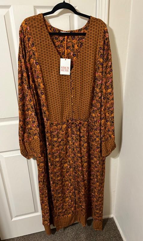 Knox Rose Plus Size 4 X Bohemian Maxi Dress Long Puff Sleeves Button Closure NIP