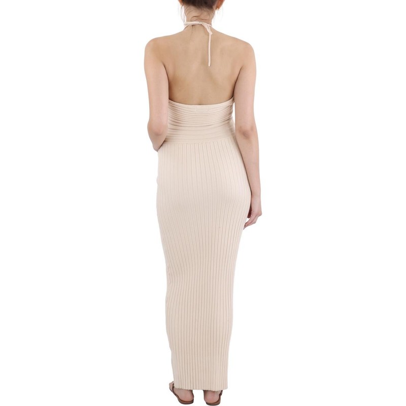 Koko Mason - Knit Rib Maxi Bodycon Halter Dress Women's L Beige