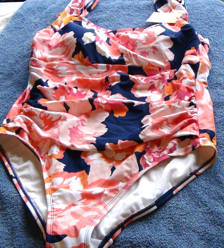 Kona Sol Full Coverage Floral Raffle Sleeve Tummy Control One Piece Swimsuit 22