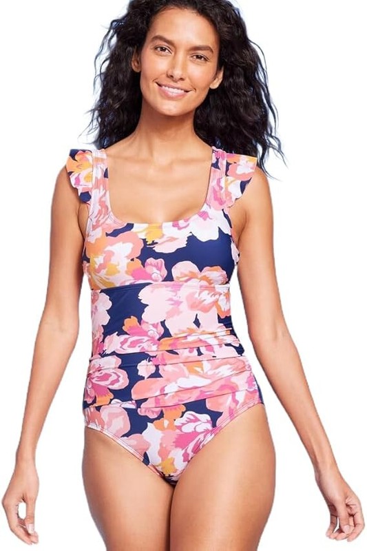 Kona Sol Full Coverage Floral Raffle Sleeve Tummy Control One Piece Swimsuit 22