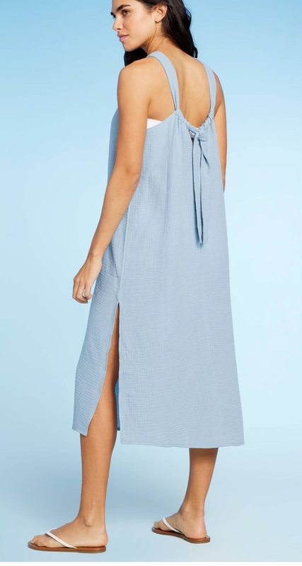 KONA SOL PASTEL BLUE 100% COTTON GAUZE MIDI SUNDRESS COVER-UP DRESS