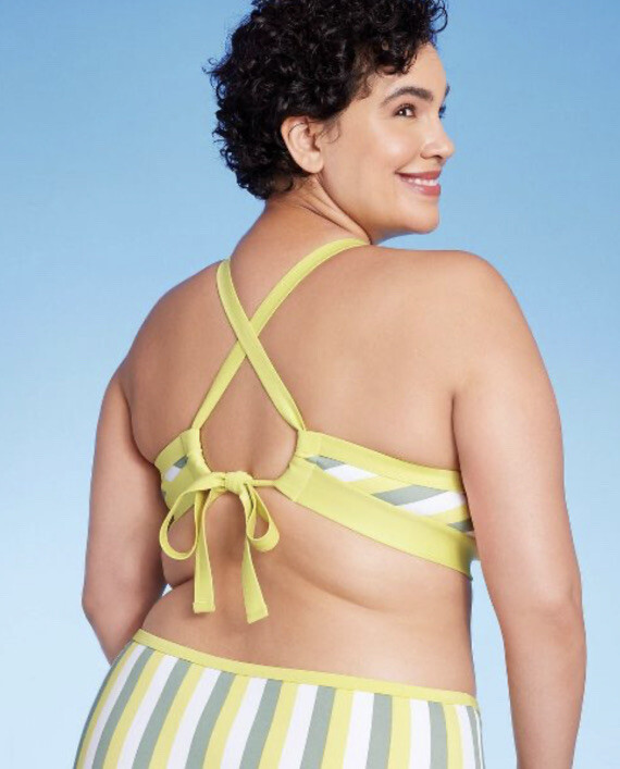 Kona Sol Women's 1X Bikini Top Yellow Gray Stripe Triangle Swim New