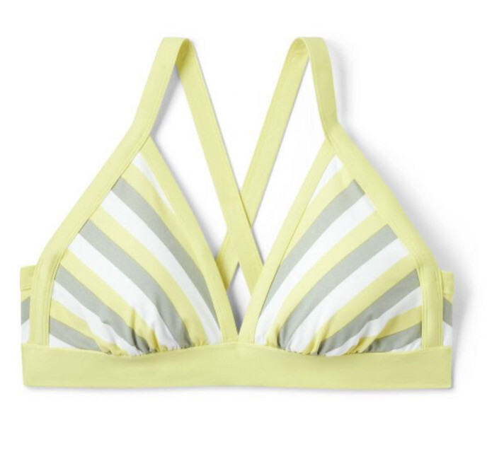 Kona Sol Women's 1X Bikini Top Yellow Gray Stripe Triangle Swim New