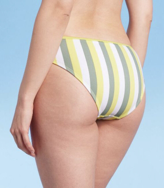Kona Sol Women's L Large Bikini Bottom Yellow Stripe Hipster Medium Coverage New