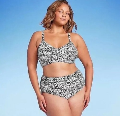 Kona Sol Women's Sz X Bikini Bottom Black Leopard Print High Waist Full Coverage