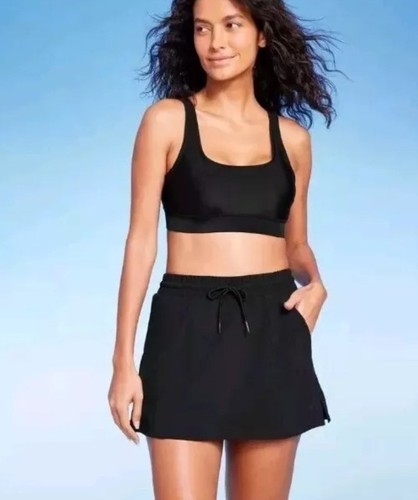 Kona Sol Women’s XL Board Swim Skirt Black Quick Dry With Pockets New