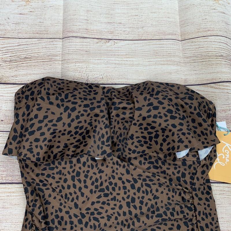Kona Sol Womens Size Small Animal Print One Piece Swimsuit Ruffle Top NWT $40