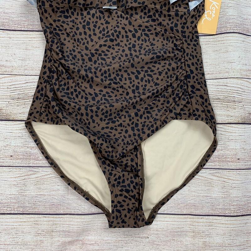 Kona Sol Womens Size Small Animal Print One Piece Swimsuit Ruffle Top NWT $40