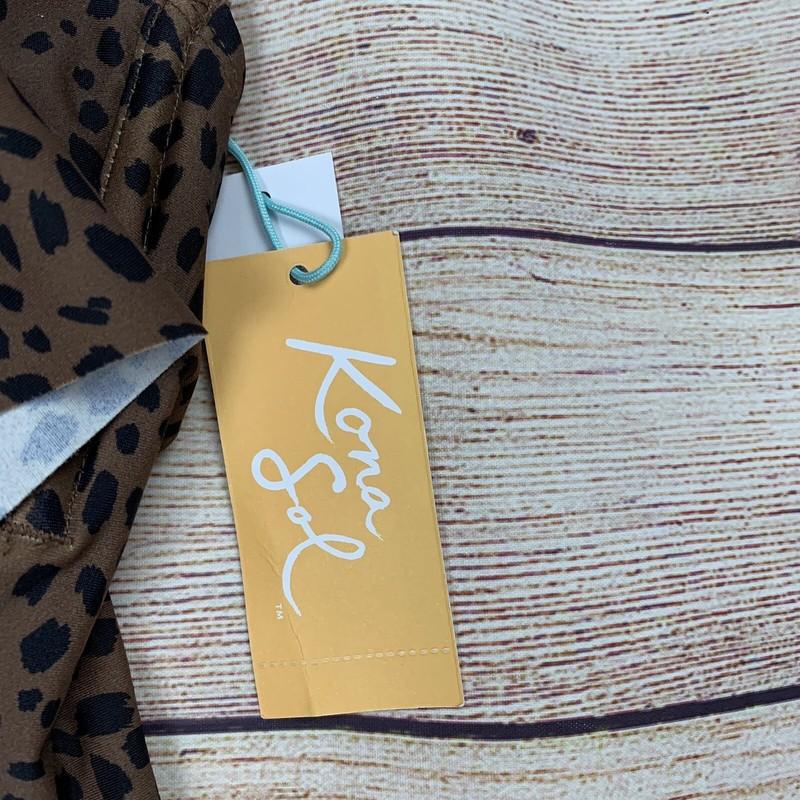 Kona Sol Womens Size Small Animal Print One Piece Swimsuit Ruffle Top NWT $40