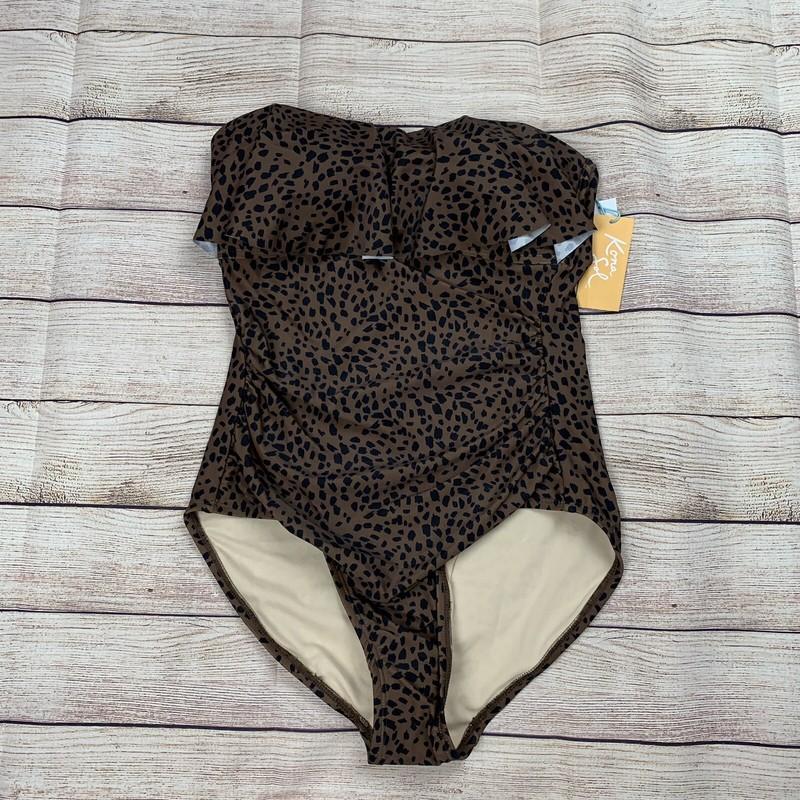 Kona Sol Womens Size Small Animal Print One Piece Swimsuit Ruffle Top NWT $40