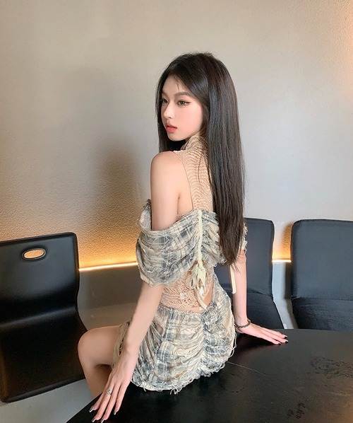 Korean Stitching Top Women's Summer Design Suit Sexy Short Skirt 2-piece Set