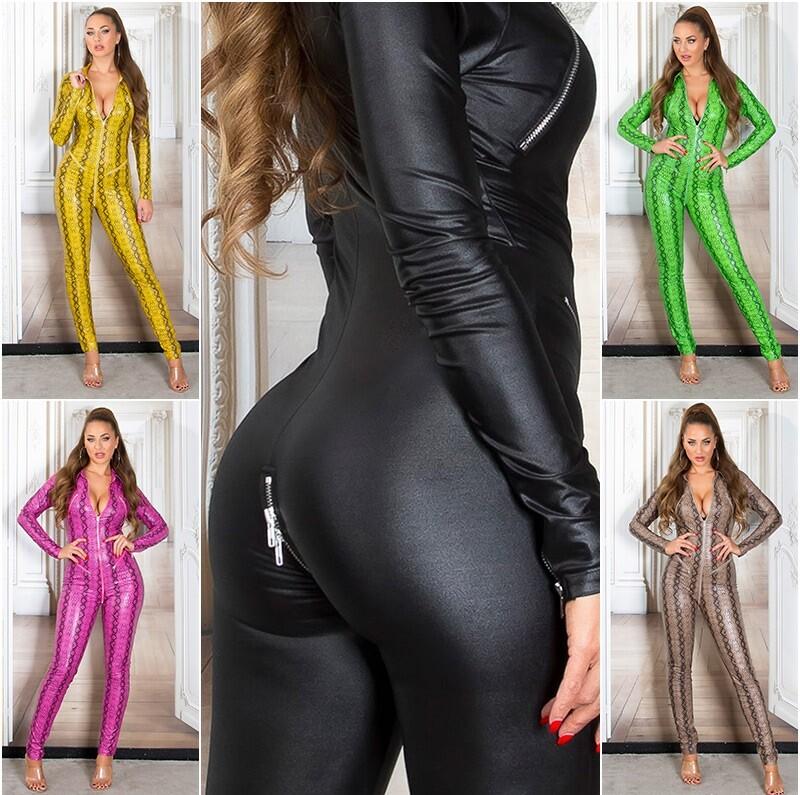 Koucla 2 Way Zip High Collar Wet Look Leather Look Catsuit Jumpsuit Zips Milax Fashion