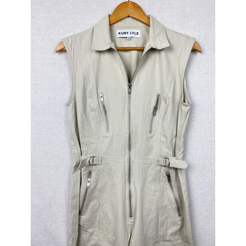 Kurt Lyle Kelly Jumpsuit Putty XS Beige Zipper Down Cargo Utility Style Cotton
