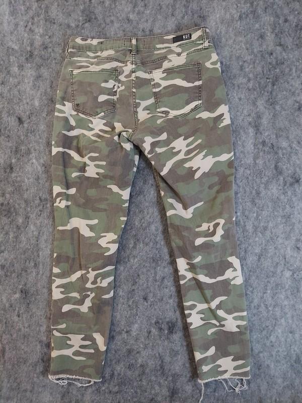 Kut From The Kloth Camo Jeans Womens 10 Green Military Button Fly Raw Hem