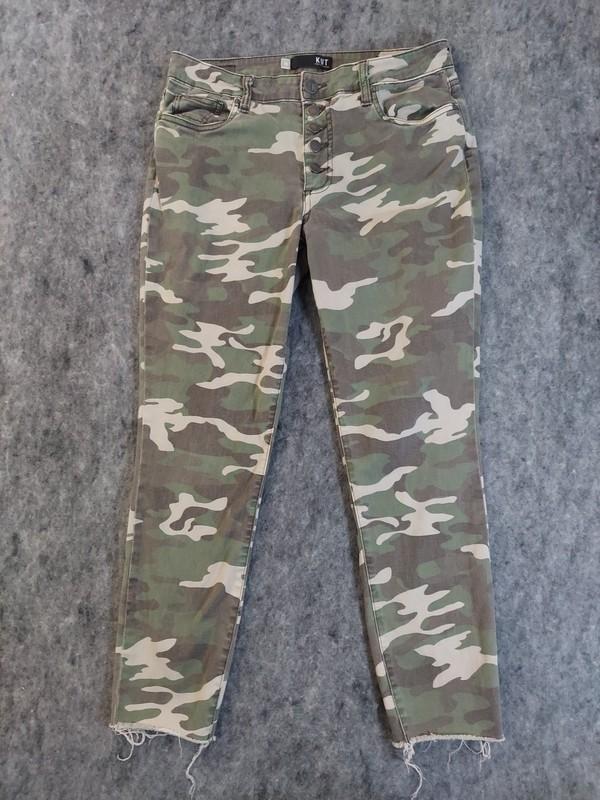Kut From the Kloth Camo Jeans Womens 10 Green Military Button Fly Raw Hem