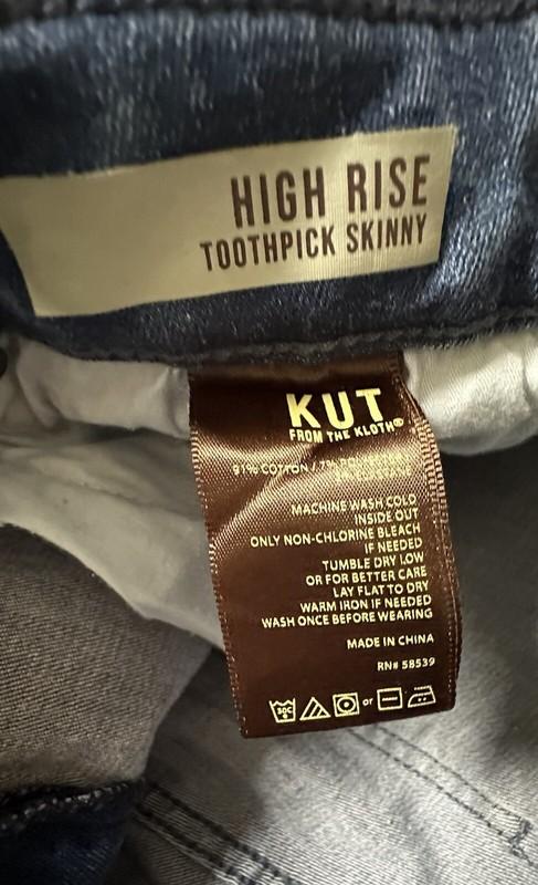 Kut From The Kloth Size 6 High Rise Toothpick Skinny Blue Jeans L30”