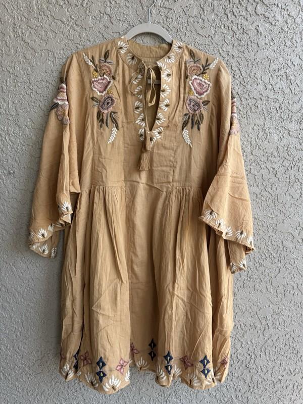 Kyla Seo Anthropologie Women's Knee Length Latte Embroidery Dress Sz S - NWT#271