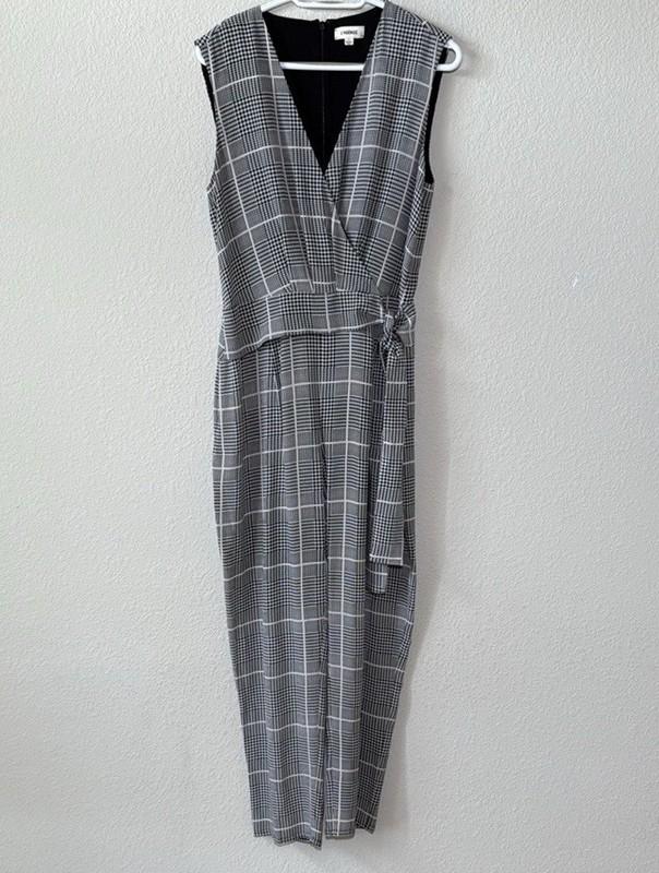 L'AGENCE Julia Plaid Jumpsuit In Black Multi Sleeveless 100% Silk Sz 6