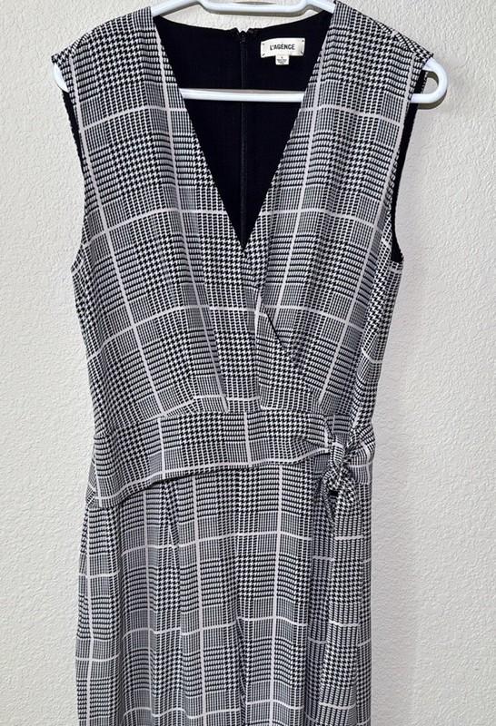 L'AGENCE Julia Plaid Jumpsuit In Black Multi Sleeveless 100% Silk Sz 6