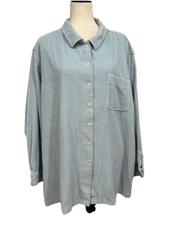 L.L. Bean Women's 3X Regular Comfort Corduroy Relaxed Shirt Light Blue