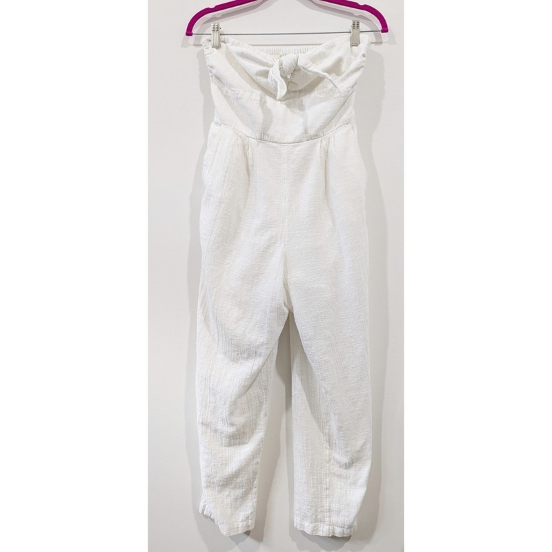 L*Space Gigi Tie Front Cropped Jumpsuit Cream Women's Size Medium