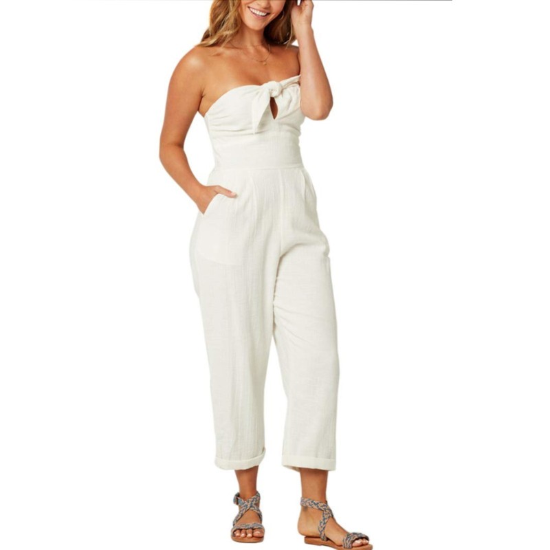 L*Space Gigi Tie Front Cropped Jumpsuit Cream Women's Size Medium