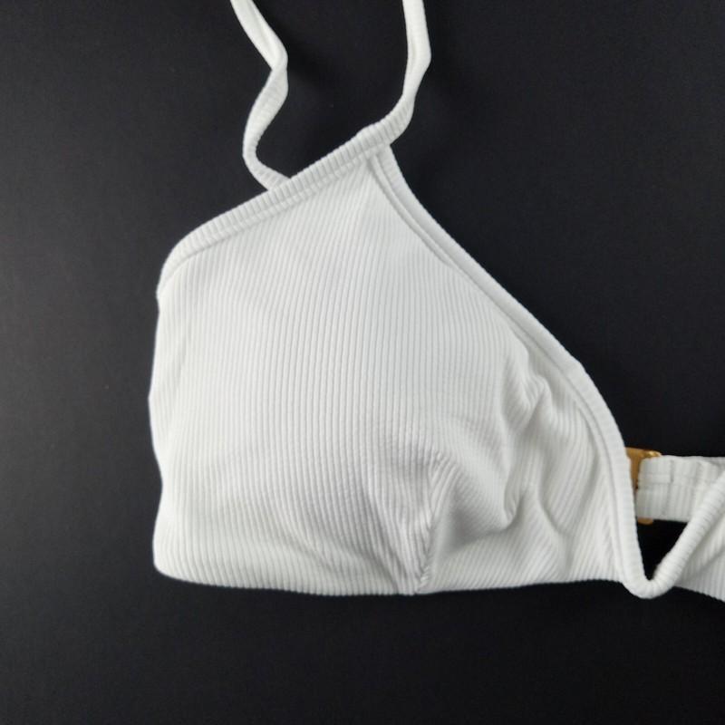 L*Space Ribbed Helena Bikini Top Women's Size Large White Removable Pads Swim