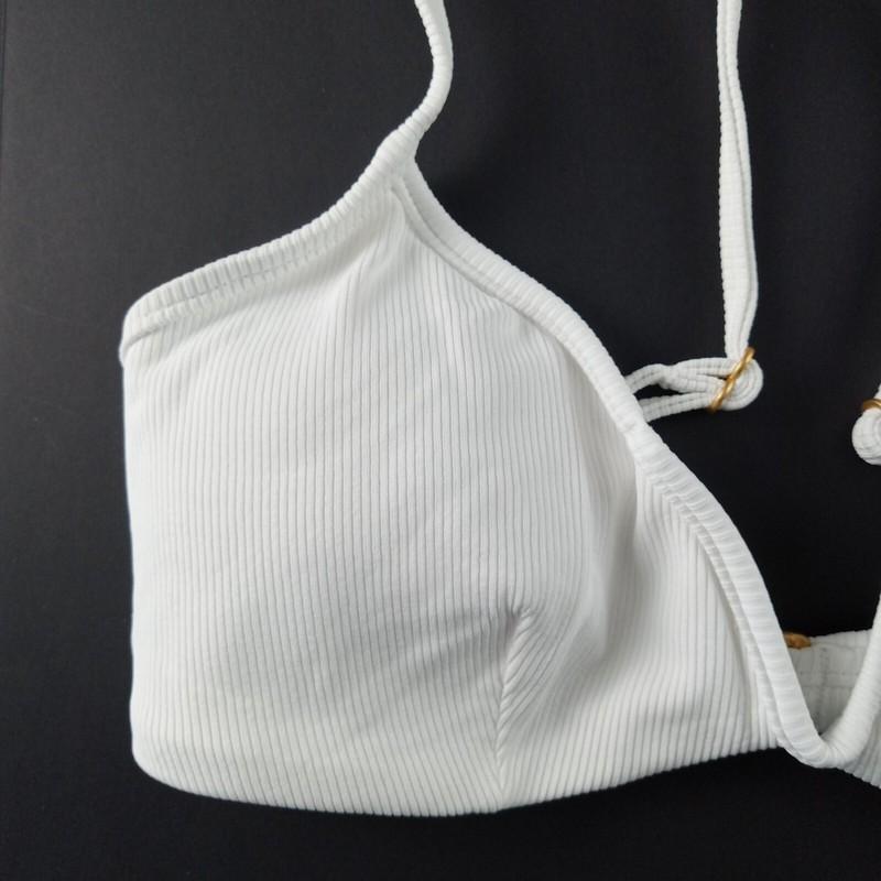 L*Space Ribbed Helena Bikini Top Women's Size Small White Removable Pads Swim