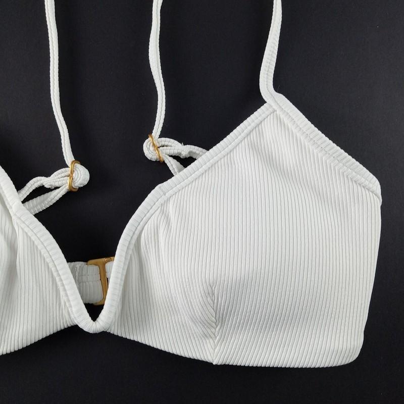 L*Space Ribbed Helena Bikini Top Women's Size XS White Removable Pads Swim