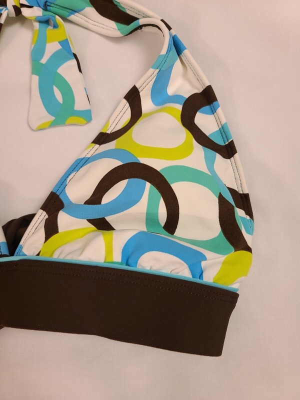 LA BLANCA Brown/Multicolored Halter Tie Geometric Design Bikini Top; Size 8
