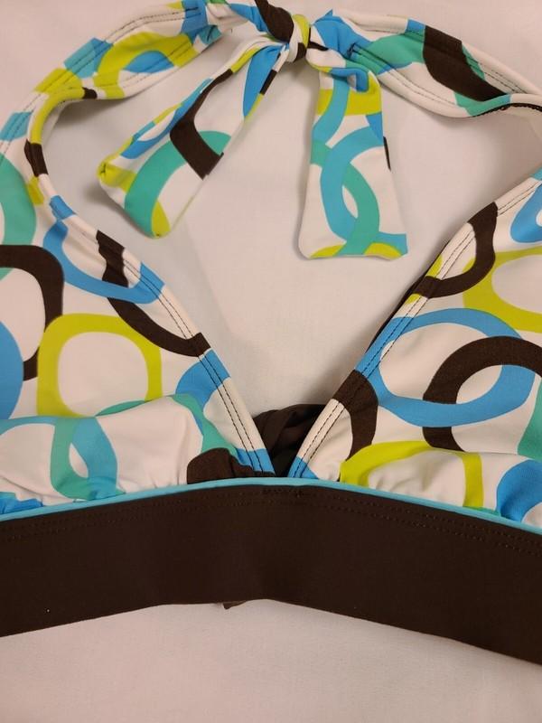 LA BLANCA Brown/Multicolored Halter Tie Geometric Design Bikini Top; Size 8