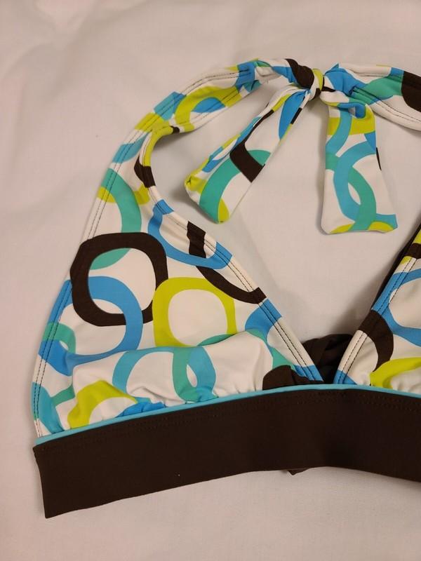 LA BLANCA Brown/Multicolored Halter Tie Geometric Design Bikini Top; Size 8
