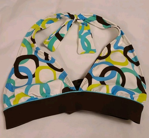 LA BLANCA Brown/Multicolored Halter Tie Geometric Design Bikini Top; Size 8