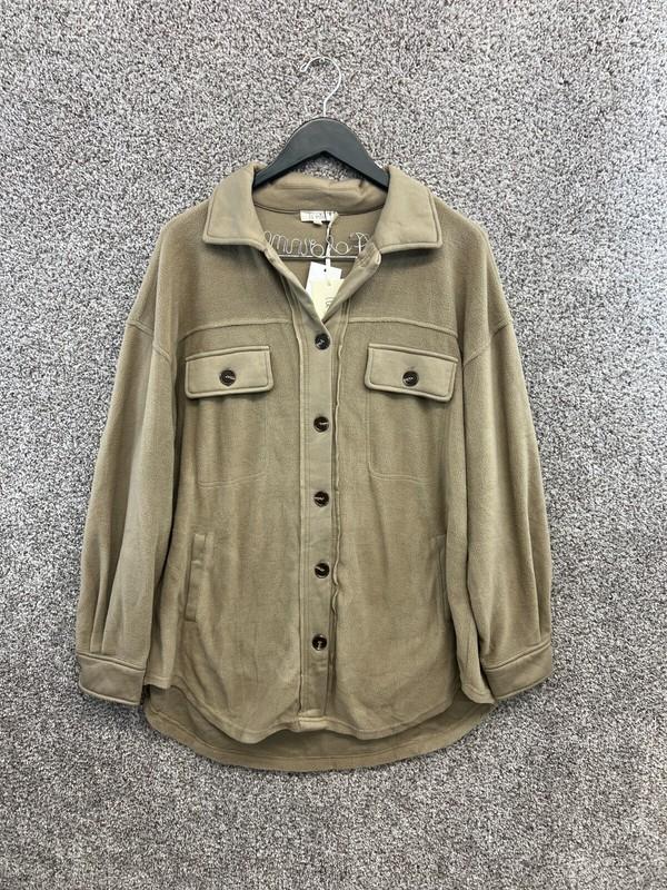La Miel Shacket Lt Brown Button Up Fleece Shirt Jacket Collared Women's Size L
