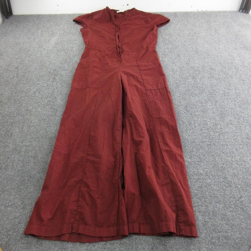LACAUSA Jumpsuit Womens Medium Burgundy Wide Leg Button Front Made USA LA20189