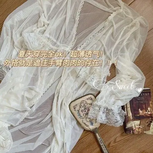 Lace Retro Nightgown French Court Ultra-thin Nightdress Dressing Gown V Neck