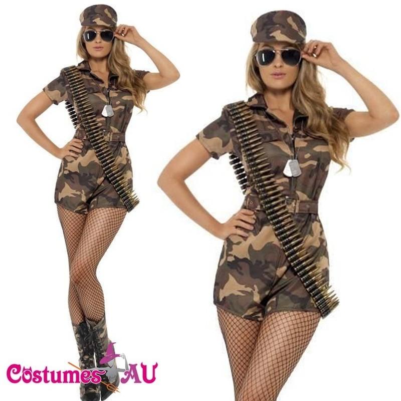 Ladies Army Girl Military Uniform Top Gun Flight Soldier Costume FBI Fancy Dress