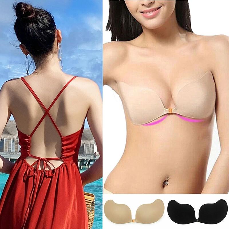 Ladies Invisible Bra Silicone Adhesive Stick On Push Up Gel Strapless Backless