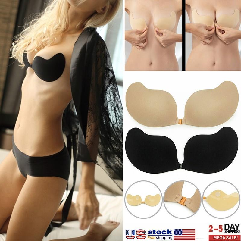 Ladies Invisible Bra Silicone Adhesive Stick On Push Up Gel Strapless Backless