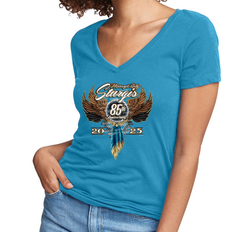 Ladies Jr. Cut 2025 Sturgis Motorcycle Rally Dreamcatcher V-Neck Shirt