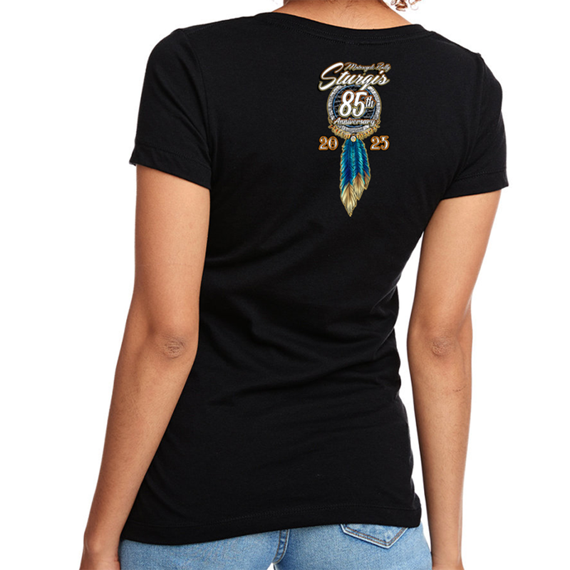 Ladies Jr. Cut 2025 Sturgis Motorcycle Rally Dreamcatcher V-Neck Shirt