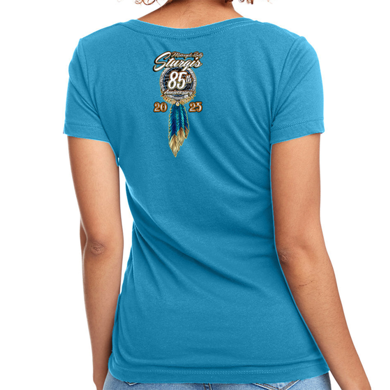 Ladies Jr. Cut 2025 Sturgis Motorcycle Rally Dreamcatcher V-Neck Shirt