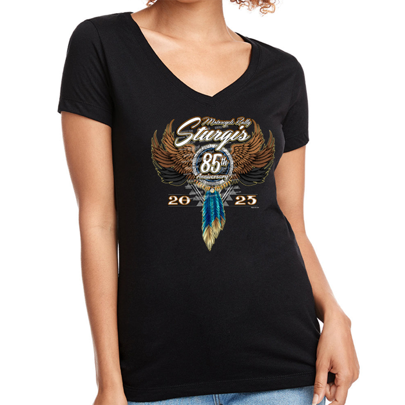 Ladies Jr. Cut 2025 Sturgis Motorcycle Rally Dreamcatcher V-Neck Shirt