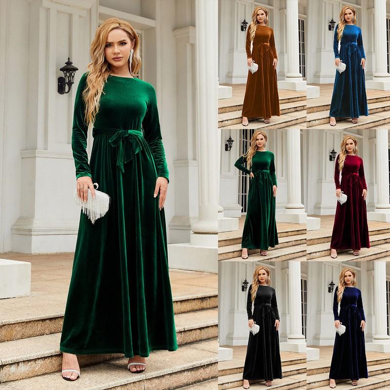 Ladies Party Maxi Dress Womens Long Sleeve Velvet Evening Prom XMAS Plus Size в