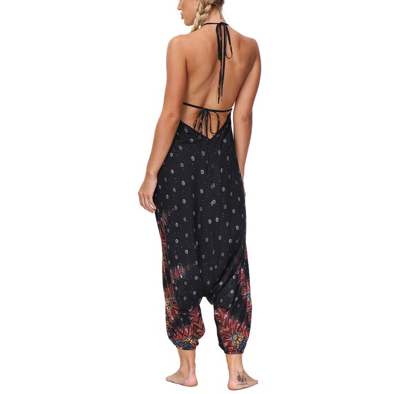 Lady Boho Floral Strappy Baggy Hippy Harem Jumpsuit Drop Crotch Romper Playsuit