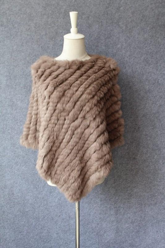 Lady Real Rabbit Fur Poncho Women Fashion Knitted Shawl Natural Fur Top Pullover