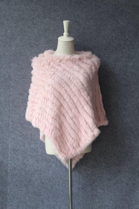 Lady Real Rabbit Fur Poncho Women Fashion Knitted Shawl Natural Fur Top Pullover